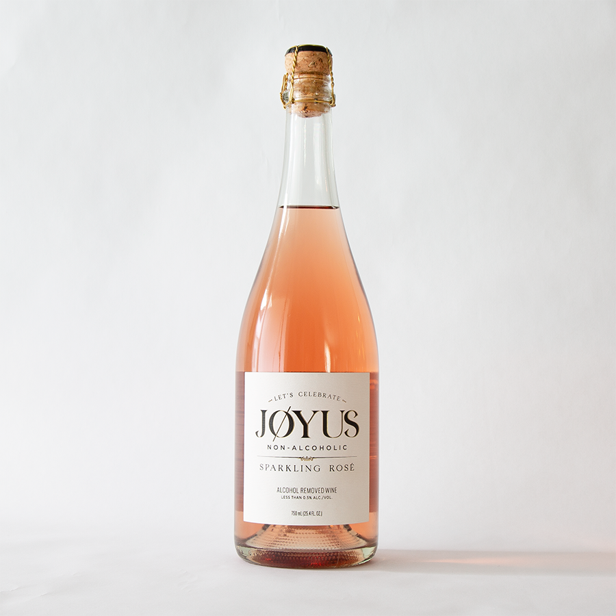 A bottle of Joyus non-alcoholic sparkling rosé.